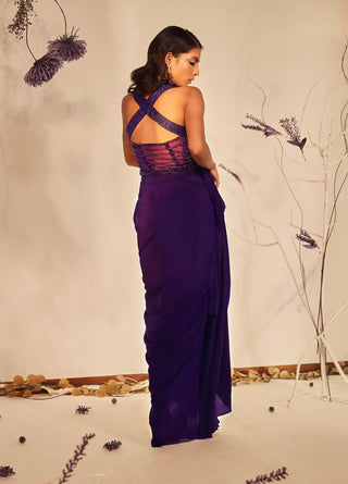 Ultra violet pre-darped saree