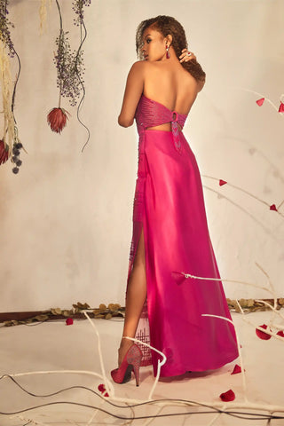 Hibiscus embroidered drape gown