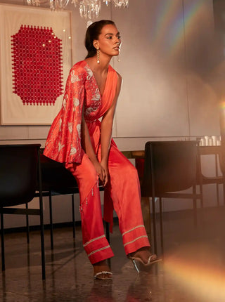 Coral asymmetric jacket and pant set