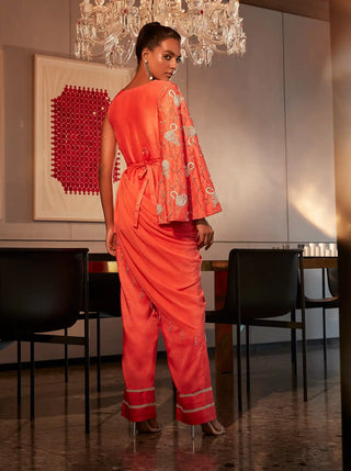 Coral asymmetric jacket and pant set