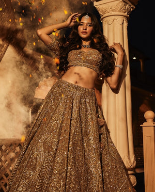 Golden paisley embroidered lehenga set