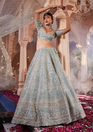 Margrette dusty firoza lehenga set