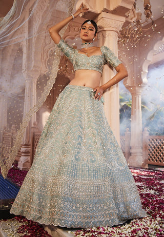 Margrette dusty firoza lehenga set