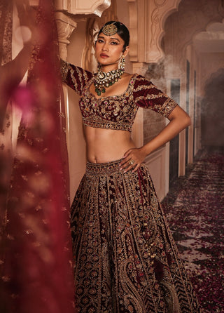 Gauhar maroon embroidered lehenga set