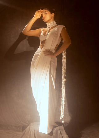 White pearl strings saree and blouse