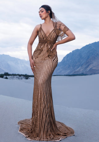 Antique gold sheath fit gown