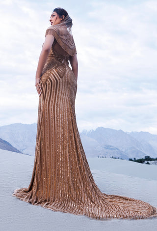 Antique gold sheath fit gown