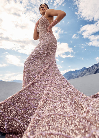 Burnt pink halter neck gown