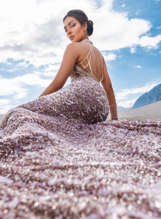 Burnt pink halter neck gown