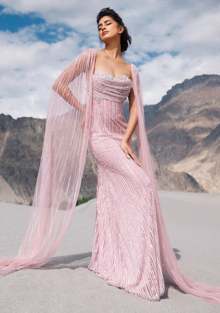 Fresh pink wing sleeves gown