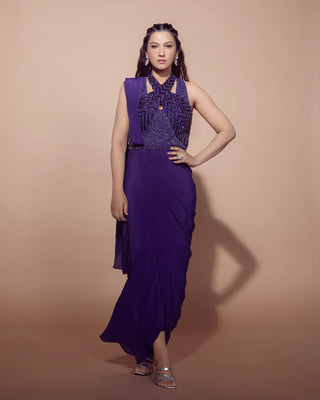 Ultra violet pre-darped saree