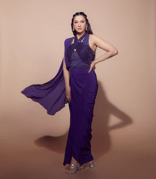 Ultra violet pre-darped saree