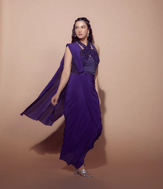 Ultra violet pre-darped saree