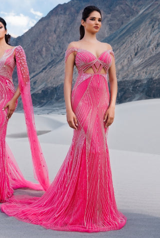 Bright pink trumpet fit gown