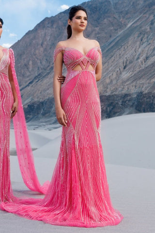 Bright pink trumpet fit gown