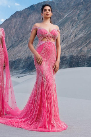 Bright pink trumpet fit gown