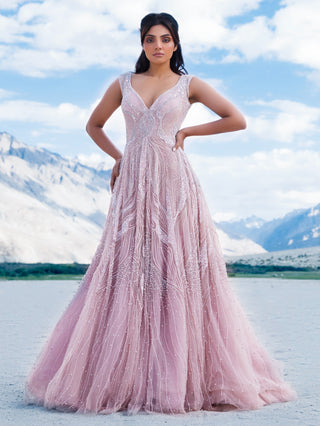 Silver pink flared gown