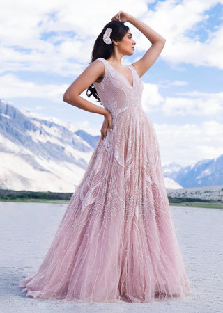 Silver pink flared gown