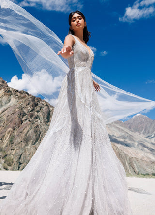 Icy blue flare gown