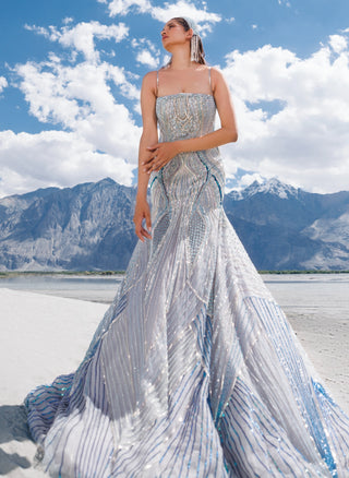 Multicolor blue mermaid flare gown