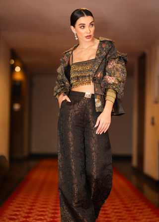 Antique gold embroidered blouse with brocade pants