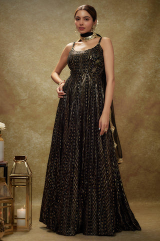 Black & gold sequin anarkali gown