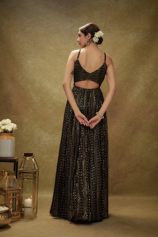 Black & gold sequin anarkali gown