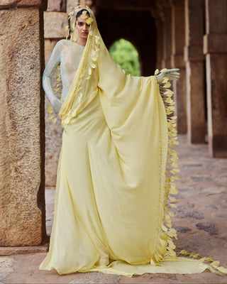 Praavya yellow natak gown with gloves and atta