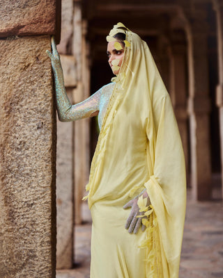 Praavya yellow natak gown with gloves and atta