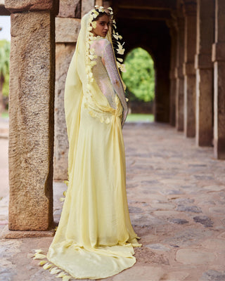 Praavya yellow natak gown with gloves and atta