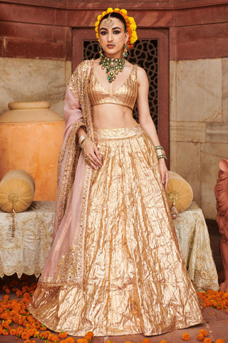 Gold padmasvara lampi naach lehenga set