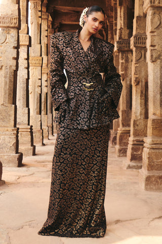 Jagara leopard natak blazer and long skirt