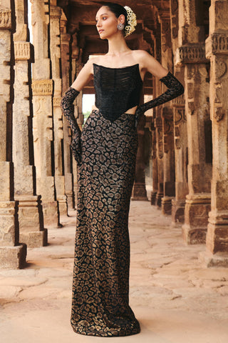 Bhadri black fringe corset natak with leopard skirt