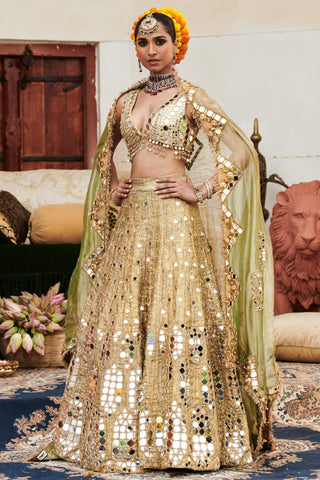 Gold chand aayna naach lehenga set