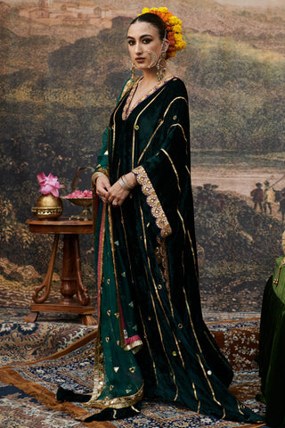 Green azal makhmali naach kaftan