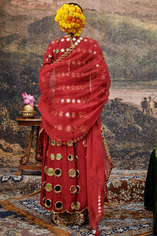 Red inara naach anarkali set