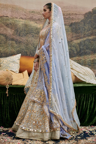 Blue khwab sitara naach lehenga and veil