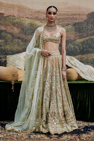 Green noor jahan naach lehenga and veil