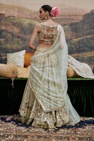 Green noor jahan naach lehenga and veil