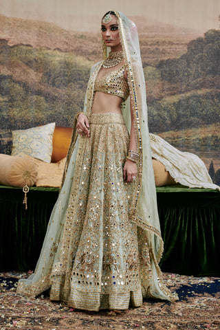 Green noor jahan naach lehenga and veil