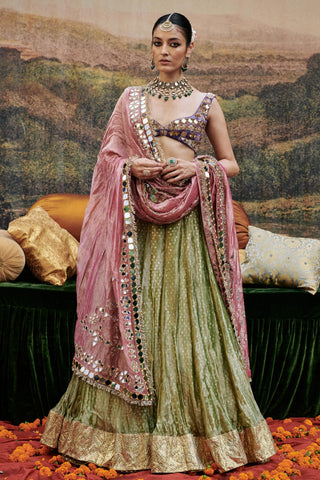 Green azal sheesh naach lehenga set