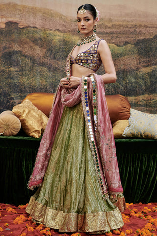 Green azal sheesh naach lehenga set