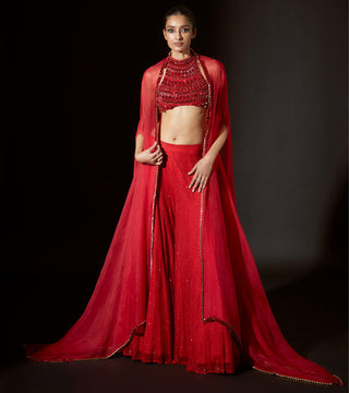 Red vibrant jewel titi sharara set