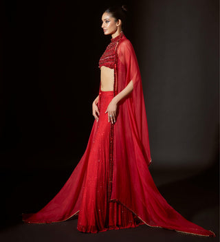 Red vibrant jewel titi sharara set