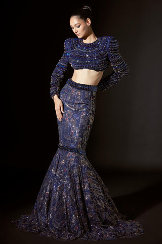 Blue akhenaten titi lehenga set