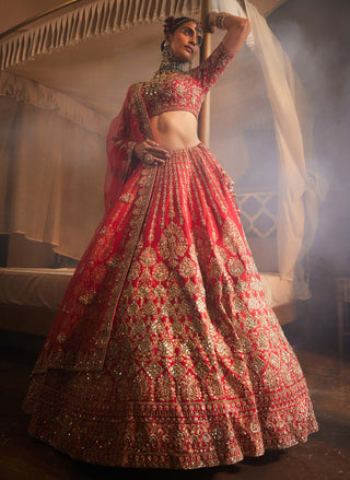 Jahanara red embroidered lehenga set