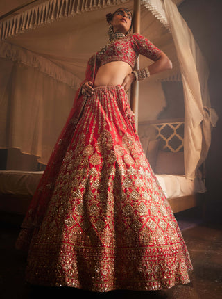 Jahanara red embroidered lehenga set