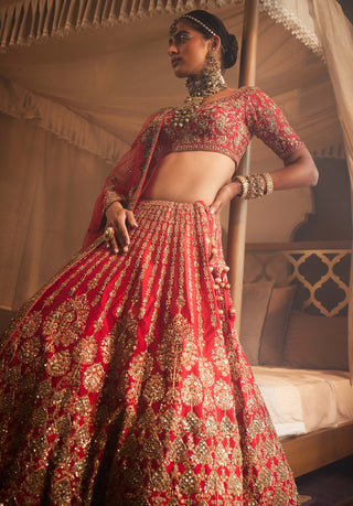 Jahanara red embroidered lehenga set