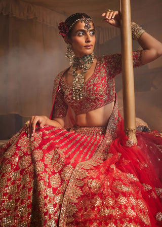 Jahanara red embroidered lehenga set