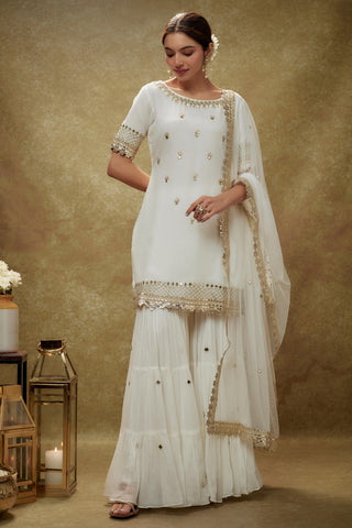 Ivory gota mirror sharara kurta set